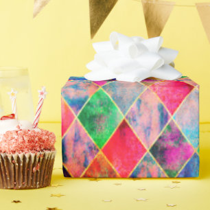 Papel De Regalo Argyle Colorful Watercolor Pastel Resumen moderno