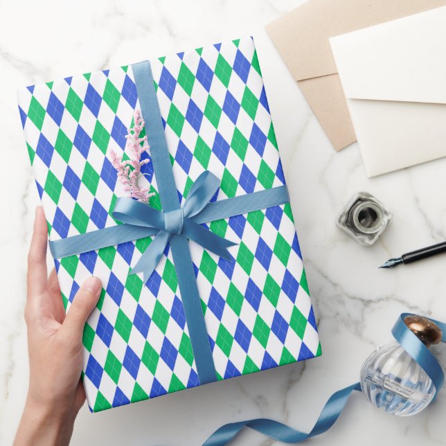 Papel De Regalo Argyle de golf azul y verde (Regalar)