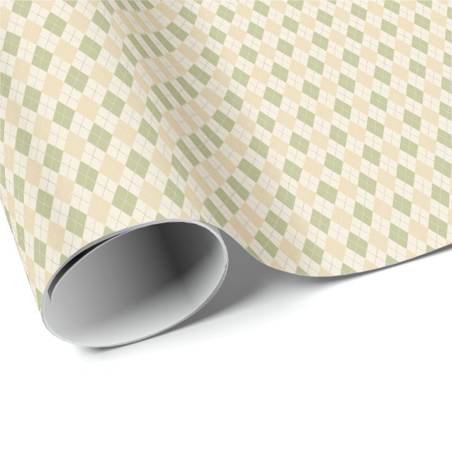 Papel De Regalo Argyle en el sabio, sándalo, crema (Esquina del rollo)