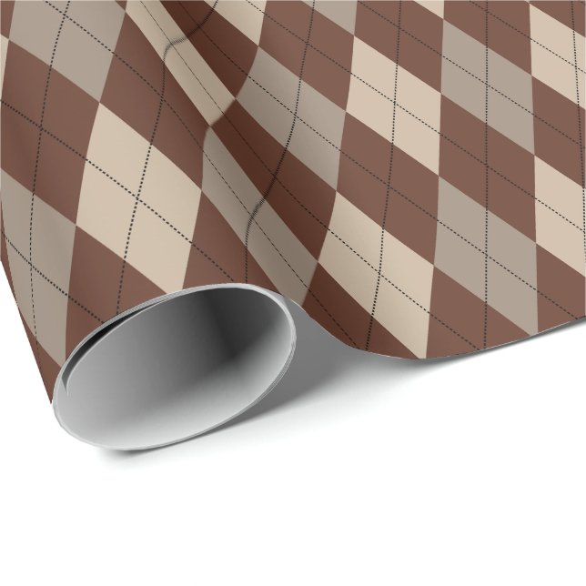 Papel de regalo argyle grande beige y marrón (Esquina del rollo)