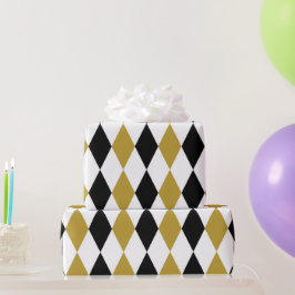 Papel De Regalo Argyle Negro Y Dorado