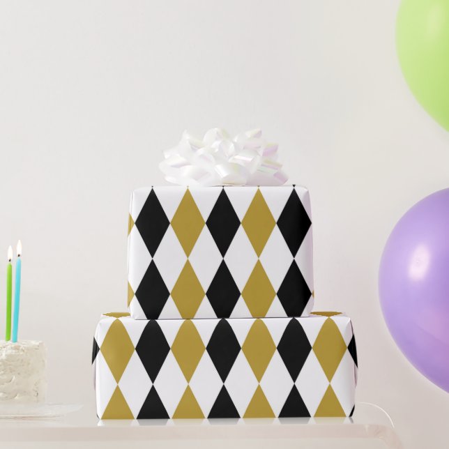 Papel De Regalo Argyle Negro Y Oro (Regalos de fiesta)