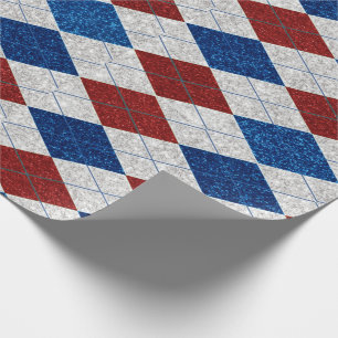 Papel De Regalo Argyle Rojo, Blanco y Azul Brillante 4 de Julio