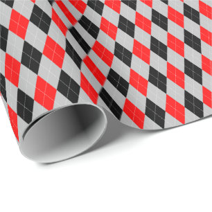Papel de regalo Argyle Rojo, Negro y Gris
