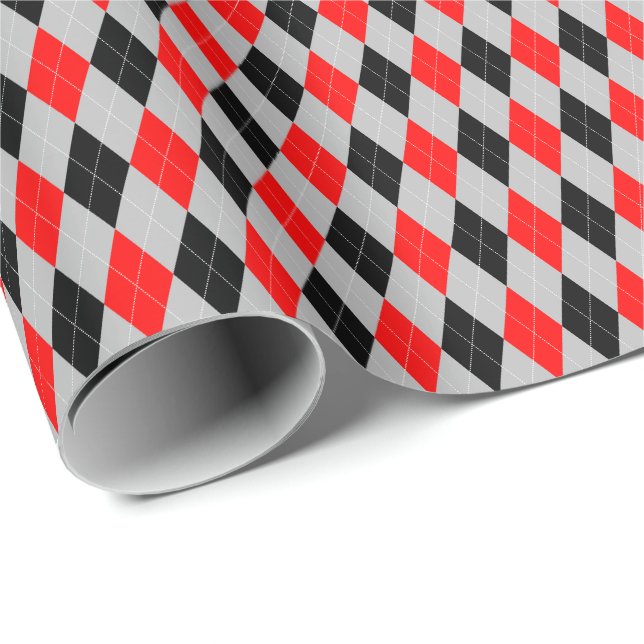 Papel de regalo Argyle Rojo, Negro y Gris (Esquina del rollo)