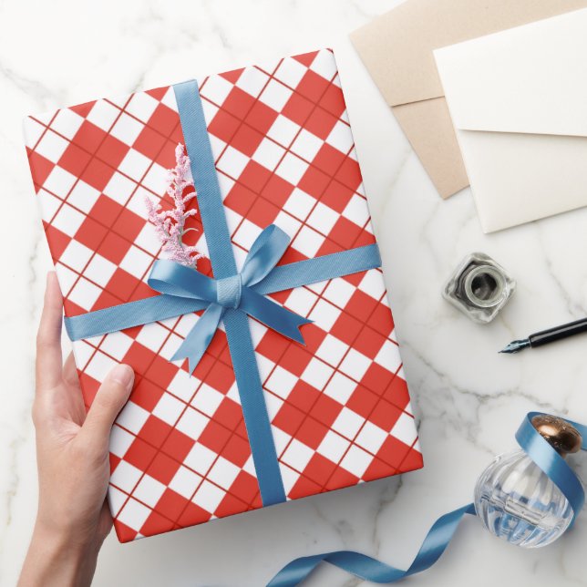 Papel De Regalo Argyle Rojo Y Blanco (Regalar)