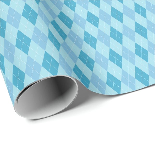 Papel de regalo Argyle tonos azules (Esquina del rollo)