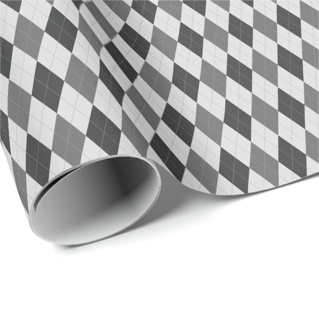 Papel de regalo Argyle tonos grises (Esquina del rollo)