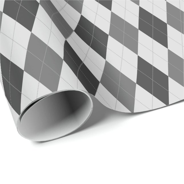 Papel de regalo Argyle tonos grises grandes (Esquina del rollo)