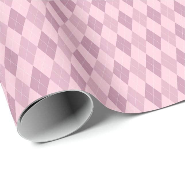 Papel de regalo Argyle tonos rosados (Esquina del rollo)