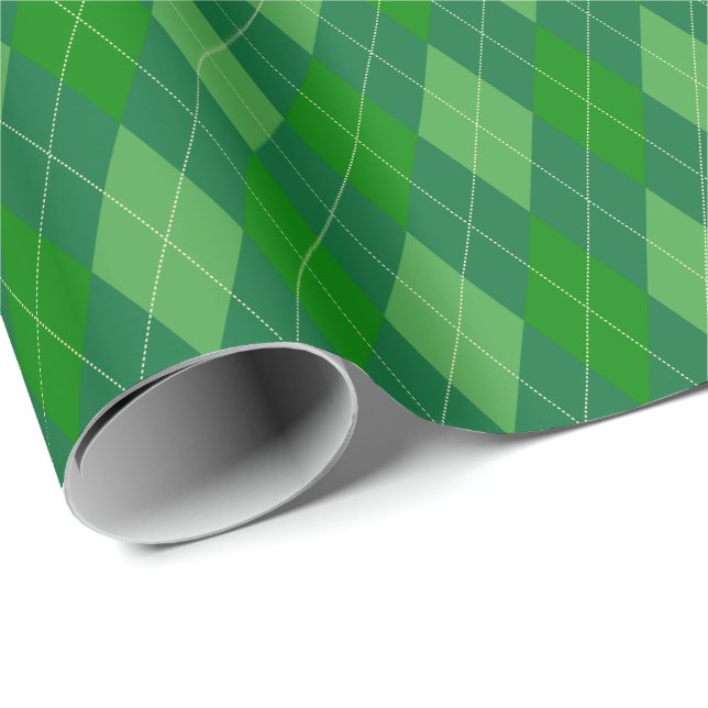 Papel de Regalo Argyle Tonos Verdes Grandes (Esquina del rollo)