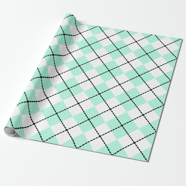 Papel de regalo Argyle Verde Menta (Desenrollado)