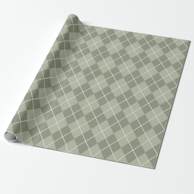 Papel de regalo argyle verde polvoriento (Desenrollado)