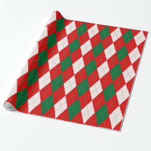 Papel De Regalo Argyle XL Rojo Bosque Esmeralda Verde