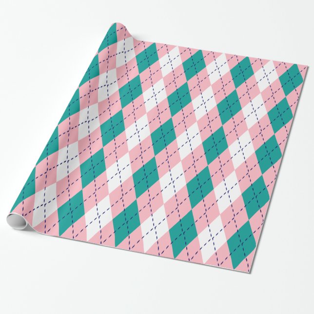 Papel De Regalo Argyle XL Rosa Azul Marino Blanco (Desenrollado)