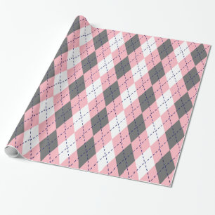 Papel De Regalo Argyle XL Rosa Azul Marino Blanco