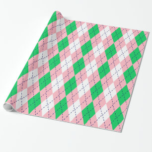 Papel De Regalo Argyle XL Rosa Azul Marino Verde Blanco