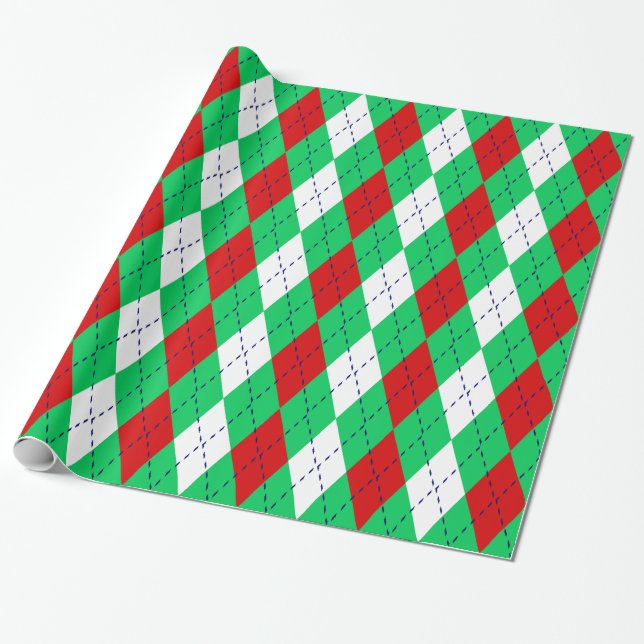 Papel De Regalo Argyle XL Selald Green Navy Blue Red Whats (Desenrollado)