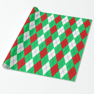 Papel De Regalo Argyle XL Verde Esmeralda Azul Marino Rojo Blanco