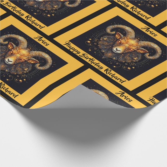 Papel De Regalo Aries Añadir nombre Cumpleaños Regalo Zodiac (Esquina)
