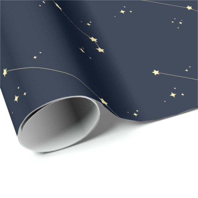 Papel De Regalo Aries Constellation Stars Dark Navy Blue Seamless (Esquina del rollo)