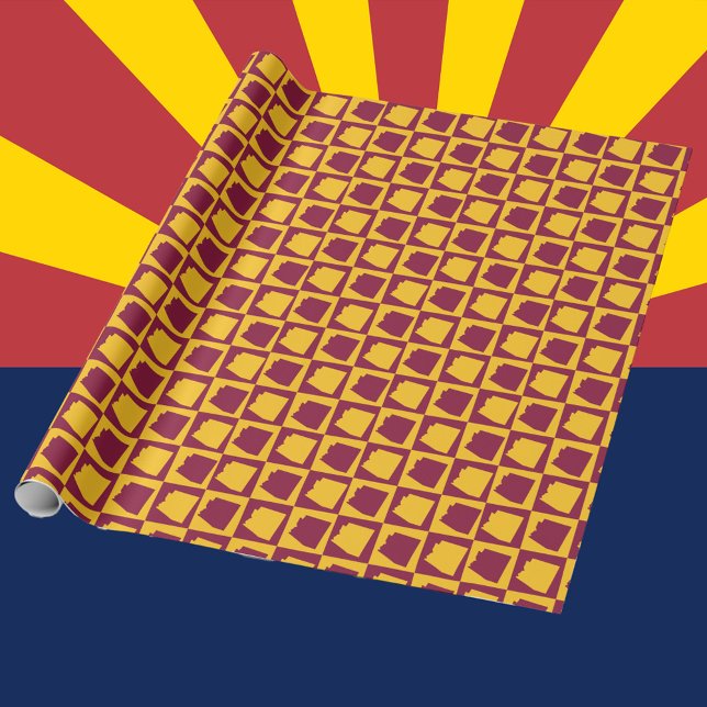Papel De Regalo Arizona Geometric Pop Art Maroon and Gold Pattern (A maroon and gold pattern featuring Arizona on wrapping paper.)
