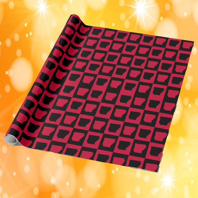 Papel De Regalo Arkansas Red and Black Checker Pattern (Wrapping paper with a black and red pattern featuring the outline of Arkansas.)