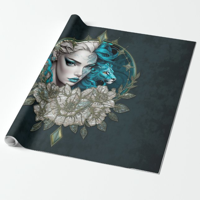 Papel De Regalo Armonía de los elementos, la mujer con león. (Desenrollado)