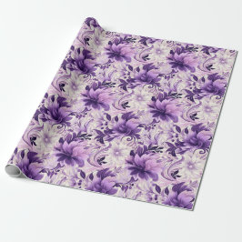 Papel De Regalo Armonía elegante: Flores violetas y blancas