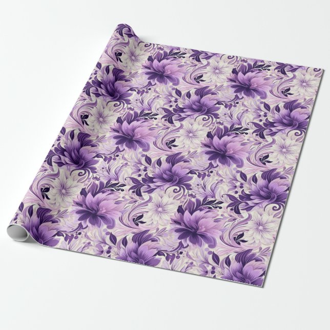 Papel De Regalo Armonía elegante: Flores violetas y blancas (Desenrollado)