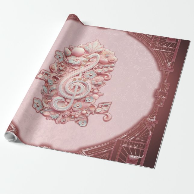 Papel De Regalo Armonía en rosa, un majestuoso y estilizado trinqu (Desenrollado)