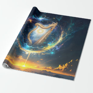 Papel De Regalo Arpa Celestial de los Cielos Llenos de Luna. 