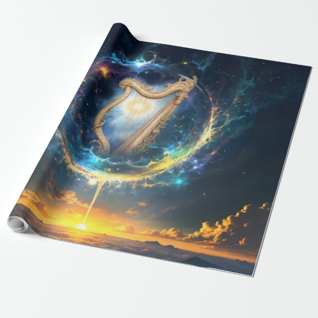 Papel De Regalo Arpa Celestial de los Cielos Llenos de Luna.  (Desenrollado)