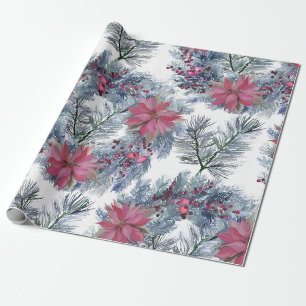 Papel De Regalo Arreglo de corona de poinsettia de acuarela de Nav