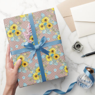 Papel De Regalo Arreglo de girasol azul, blanco y amarillo