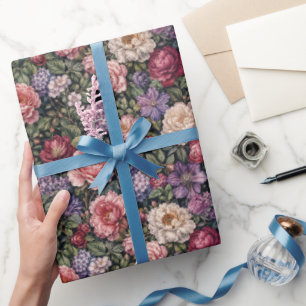 Papel De Regalo Arreglo Floral Botánico Denso Premium