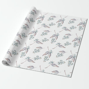 Papel De Regalo Arroz de color de agua blanco invierno bayas