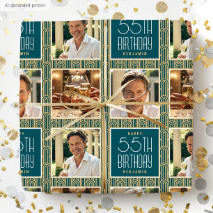 Papel De Regalo Art Deco Cumpleaños Edad Personalizada Foto Dorado