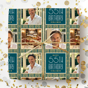 Papel De Regalo Art Deco Cumpleaños Edad Personalizada Foto Dorado
