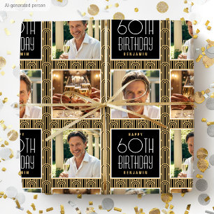 Papel De Regalo Art Deco Cumpleaños Personalizado Foto Cumpleaños