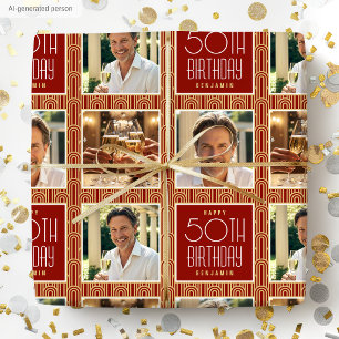 Papel De Regalo Art Deco Cumpleaños Personalizado Foto Edad Chic R