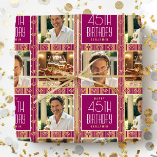 Papel De Regalo Art Deco Cumpleaños Personalizado Foto Edad Rosa D