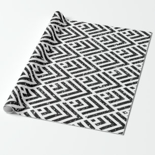 Papel De Regalo Art Deco Diamond Triángulos Blanco Negro Purpurina