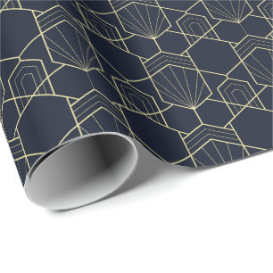 Papel de regalo - Art Deco dorado y azul oscuro