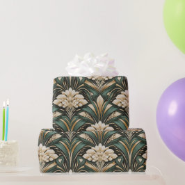 Papel De Regalo Art Deco Emerald Gilded Bloom Pattern