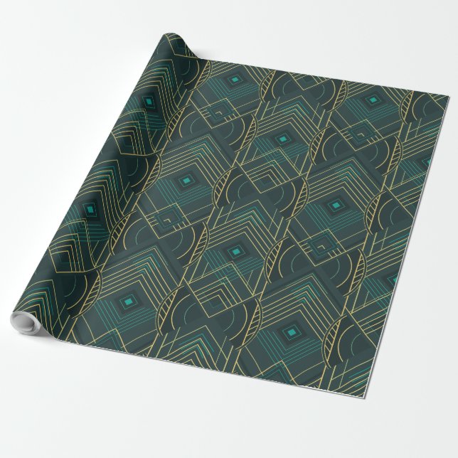 Papel De Regalo Art Deco Geometric Uplift - Turquoise Teal (Desenrollado)