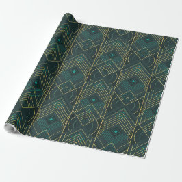 Papel De Regalo Art Deco Geométrico Elevado - Turquesa Verde Azula