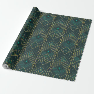 Papel De Regalo Art Deco Geométrico Elevado - Turquesa Verde Azula