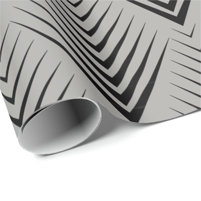 Papel De Regalo Art Deco Gris Negro Elegante Botánico Mínimo (Esquina del rollo)