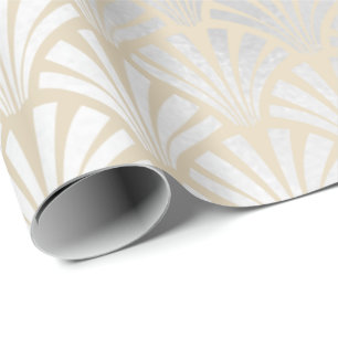 Papel De Regalo Art Deco Marfil Plata Gris Escala Seashell Elegant
